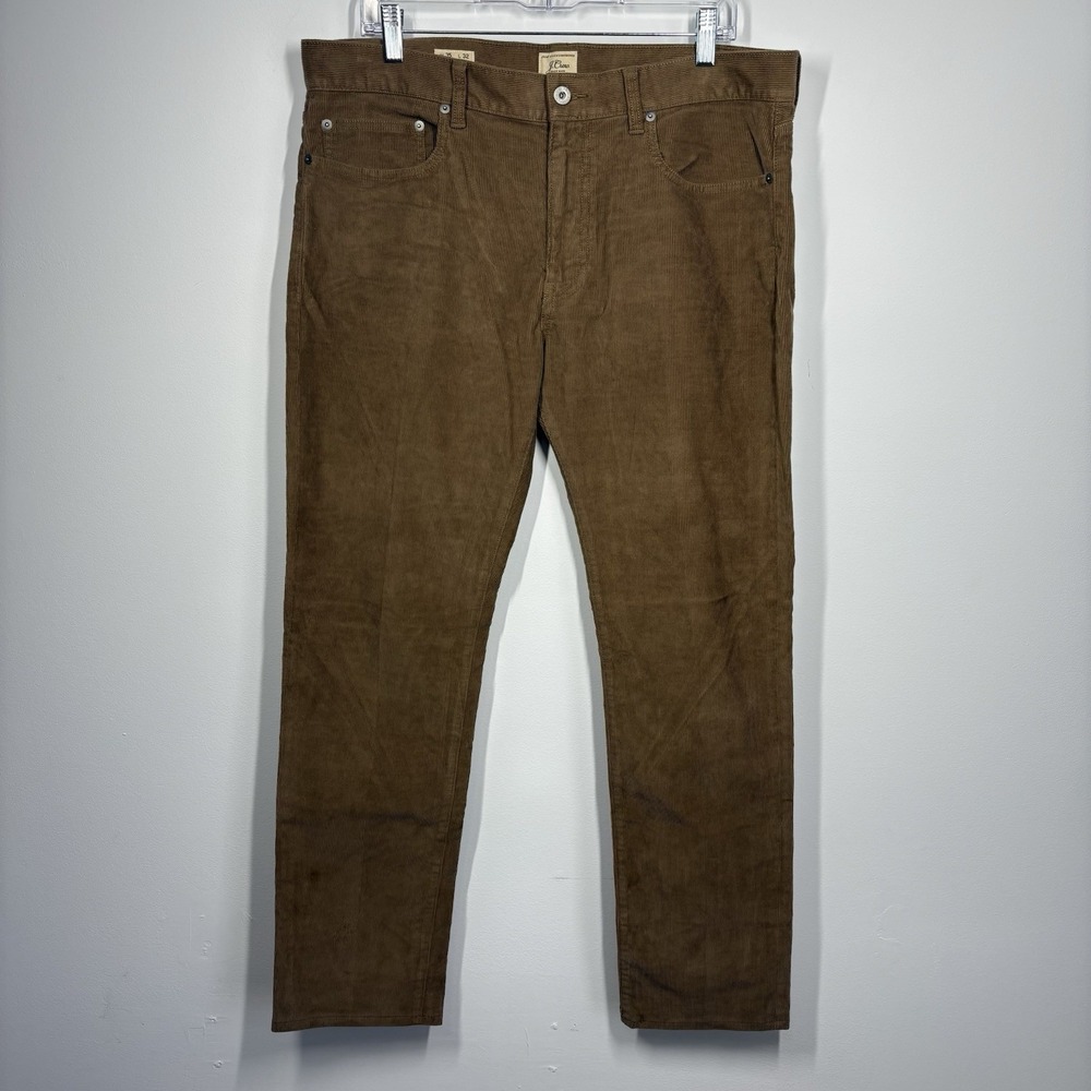 J Crew Mens 484 Slim Straight Corduroy Pants Size 36*x31* Brown Stretch Academia